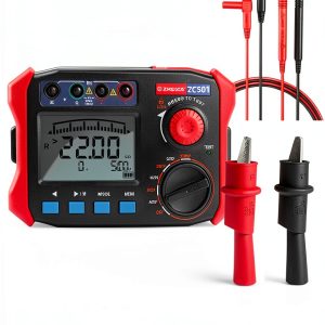 Digital Insulation Resistance Tester 100V-1000V /0.06MΩ-50.00GΩ Megohm Tester Auto Ranging 2000 Counts 2V~750V AC/DC Voltmeter with 500 Data Storage LCD Display(ZC-501)-1