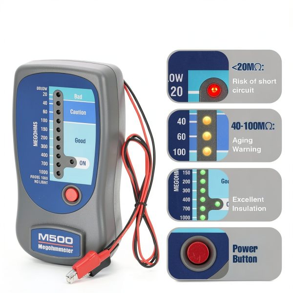 M500 Megohmmeter Insulation Tester MetalBee 20‑1000 Megohms Soft Case-2